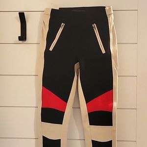 BCBG Max Azria Bond Black/Red Combo Moto Legging Pant with accent zippers XXS